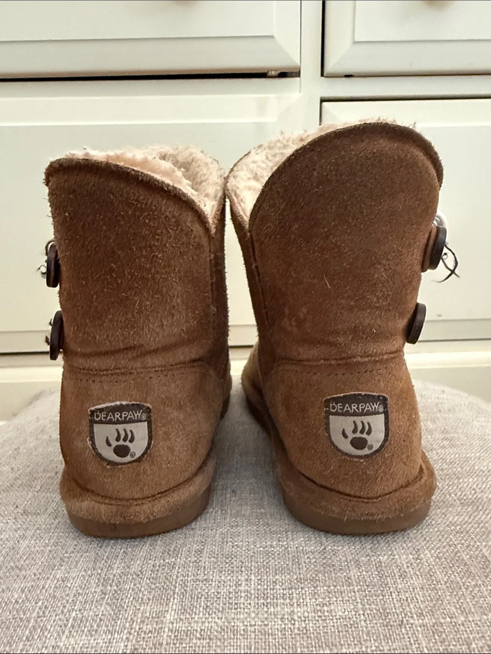 BearPaw Kids Brown Suede Button Short Boots